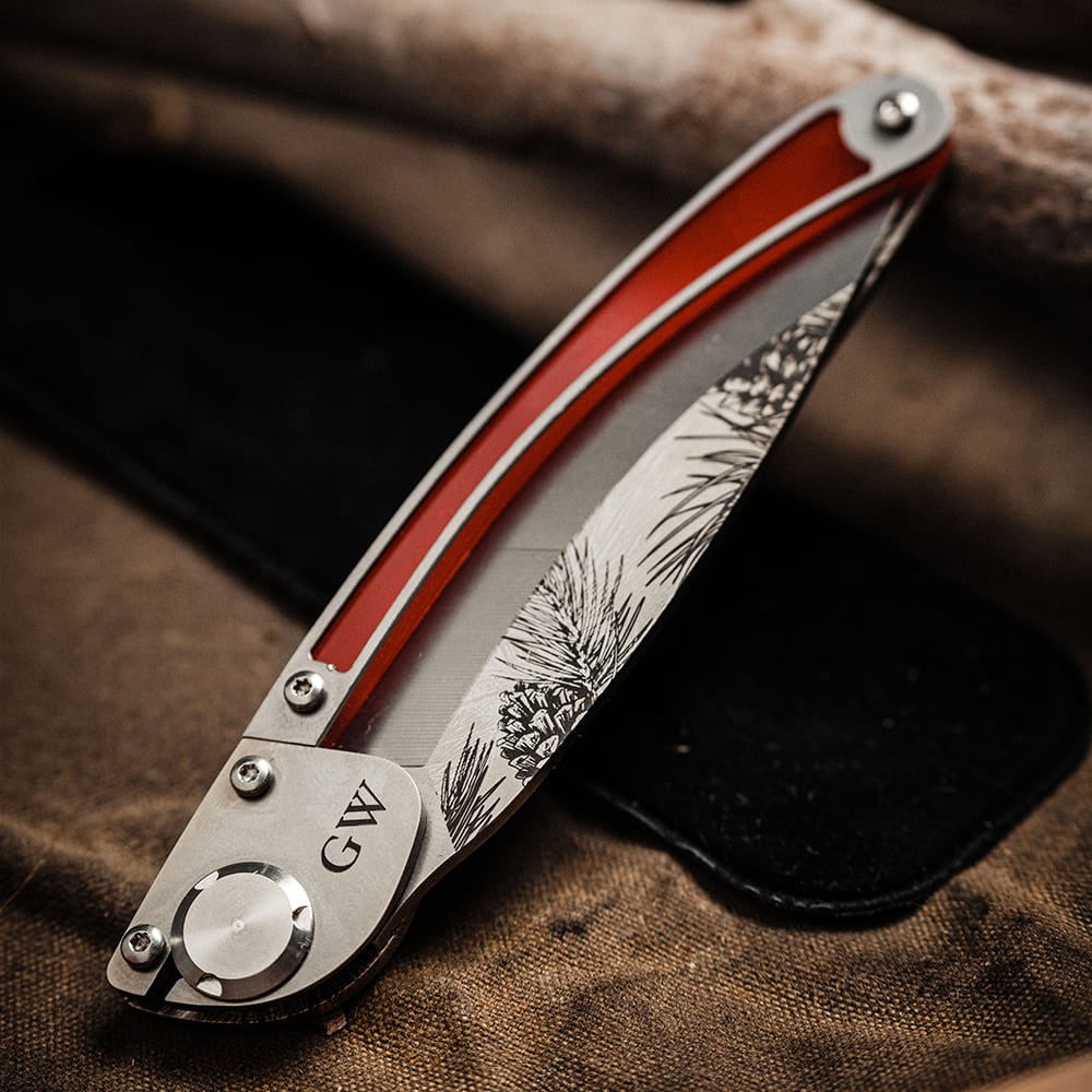 K2 Engraved Pinecone Pocket Knife
