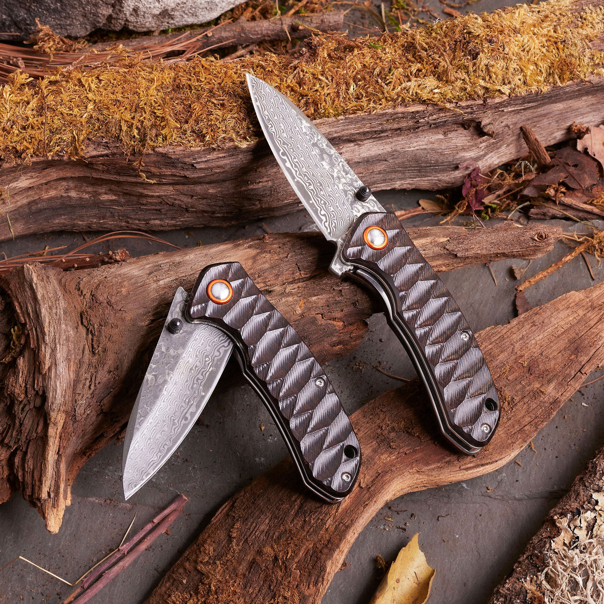Fine Folding Damascus Steel Knife with Ebony Handle
